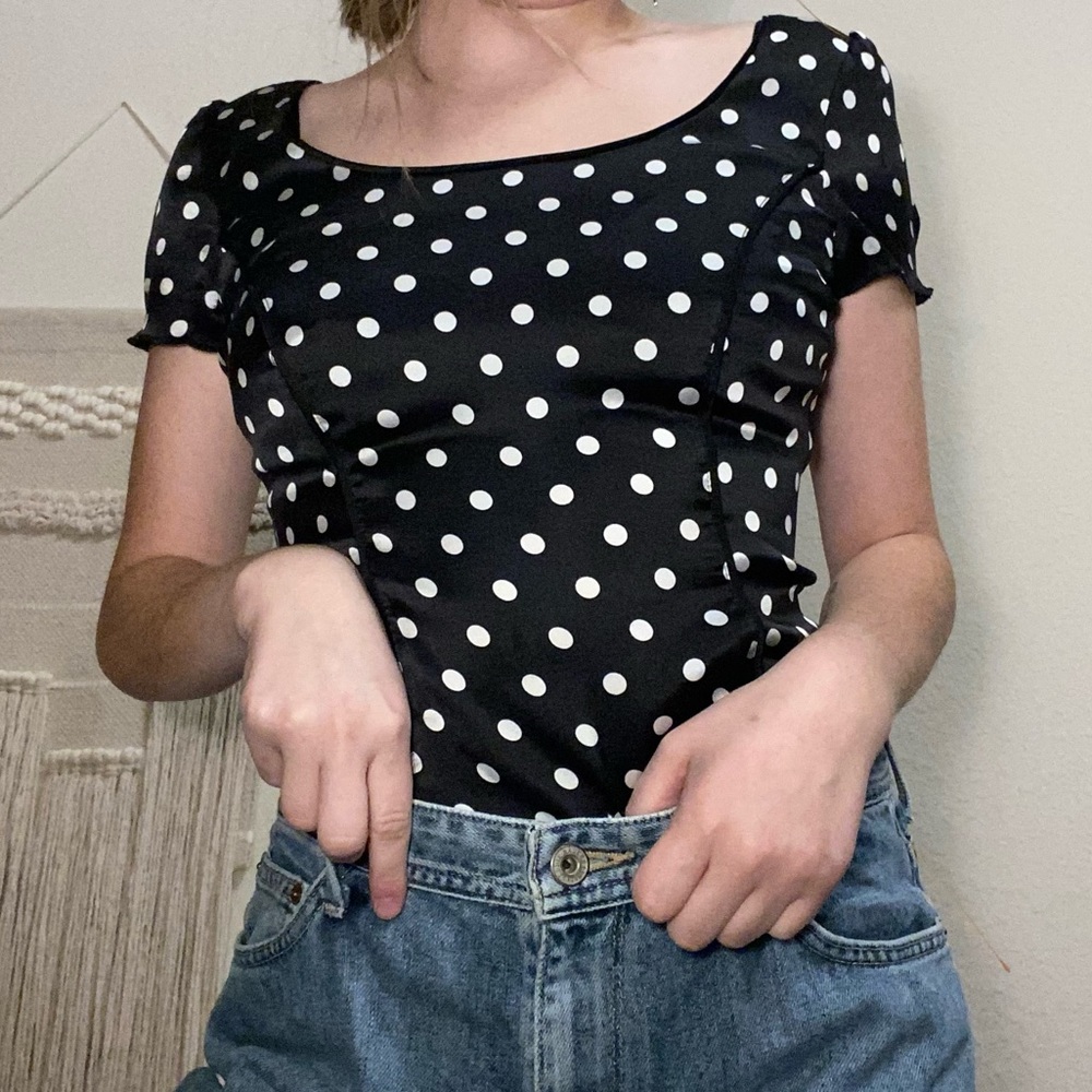 Black shirt with white dots